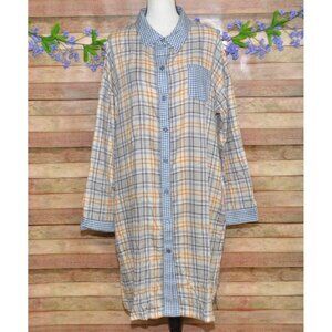 NWT Roudelain Womens XL Long Sleeve Flannel Sleep Shirt Nightgown Plaid Gingham